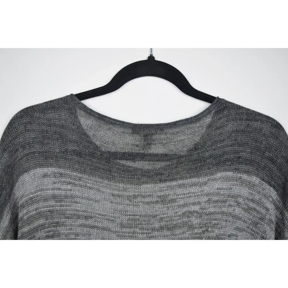 Eileen Fisher Womens Sweater Open Knit Linen Gray Striped Long Sleeve Sz Medium - Picture 9 of 16